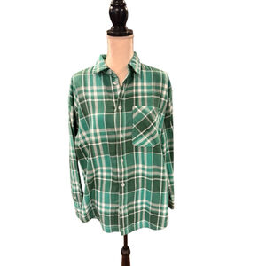Women's The North Face Plaid Button Down Shirt L Green White b3